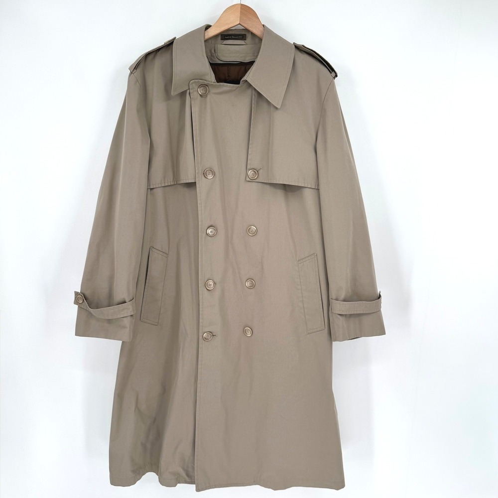 Lakeland Vtg Mens Tan Double Breasted Trench Coat Zip Out Liner Khaki 44Reg‎